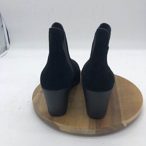 Crocs A-Leigh Ankle Boots Womens 8 Black Suede Wedge Bootie Casual Stretch - Picture 6 of 12